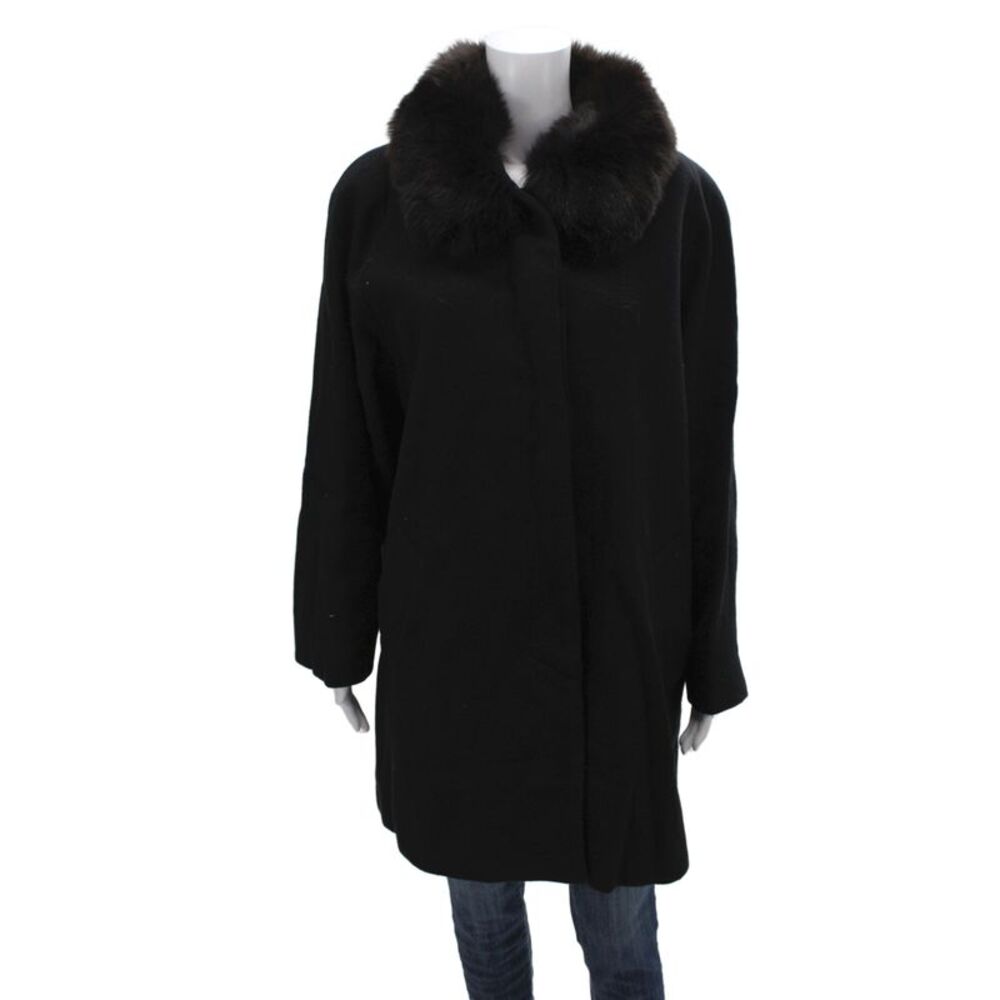 Forecaster Womens Black Virgin Wool Collared Overcoat Long Sleeve Size 10